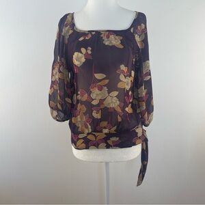 Anthropologie x Moulinette Soeurs 100% Silk Floral Sheer Waist Tie Blouse 2